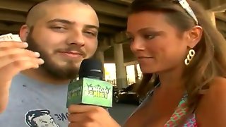 Wonderful girl is taking an interview about the..