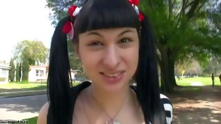 Pigtailed t-girl bailey jay is a playful shemale..