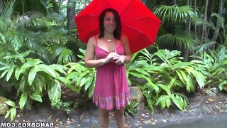 Sexy leilani cole in red umbrella gets picked..